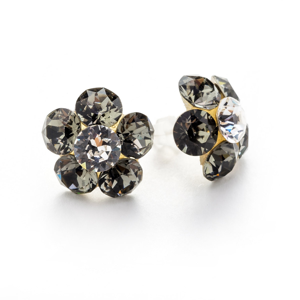 Cercei Argint DaviCrystals cu cristale floare l cu tija black diamond