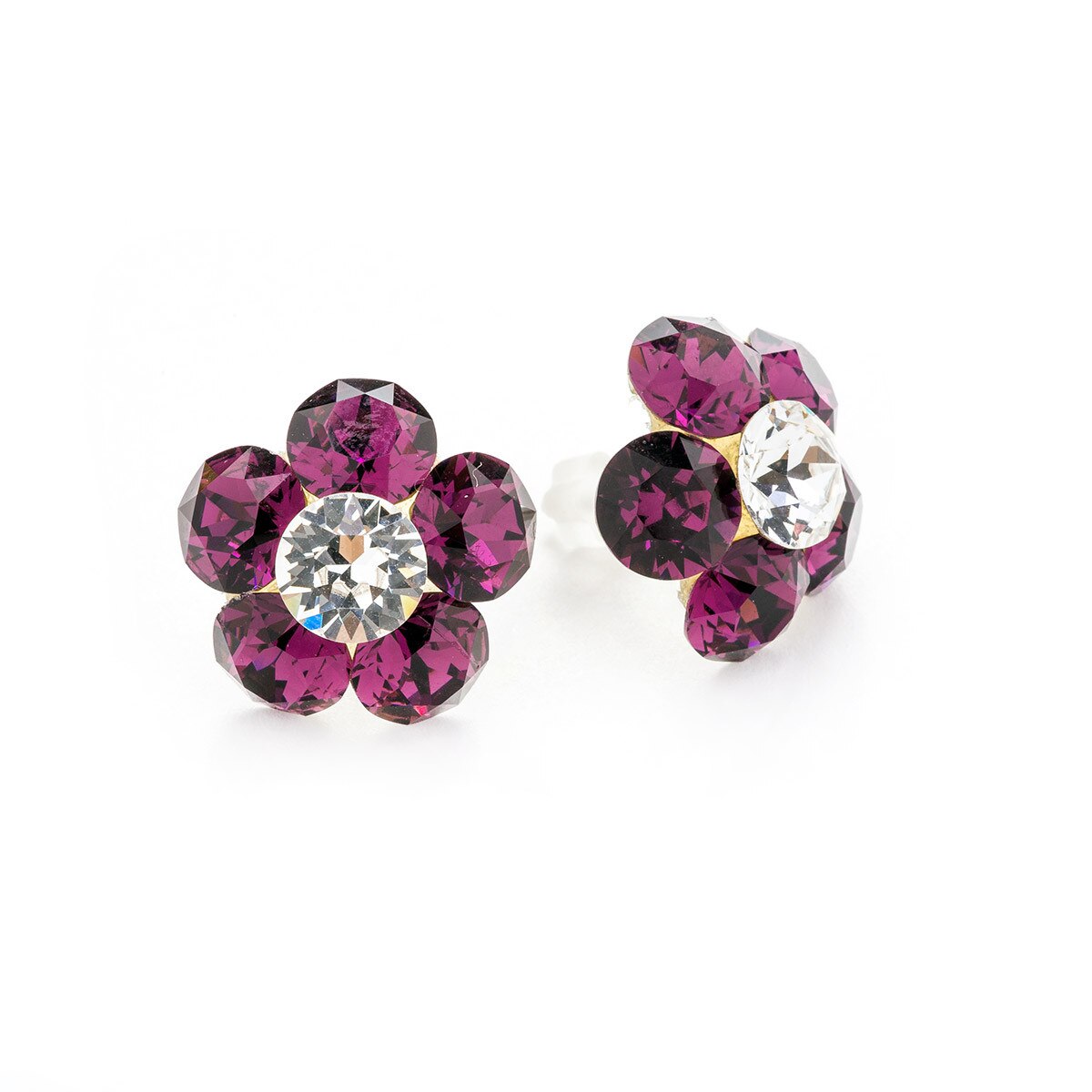 Cercei Argint DaviCrystals cu cristale floare l cu tija amethyst