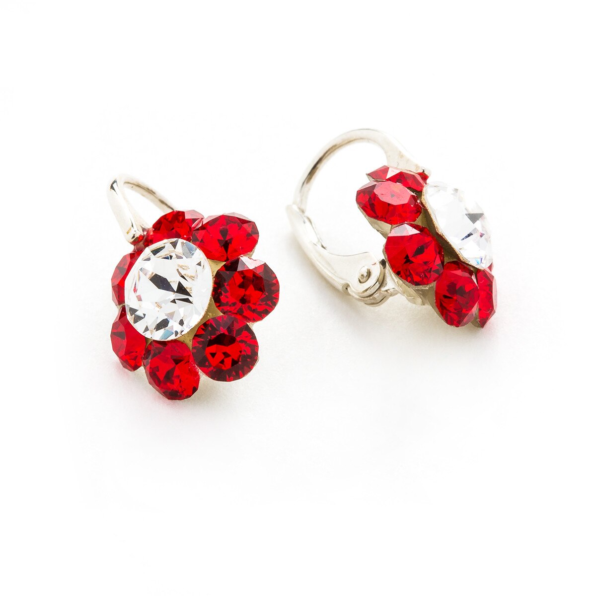 Cercei Argint DaviCrystals cu cristale floare m cu leverback mic light siam