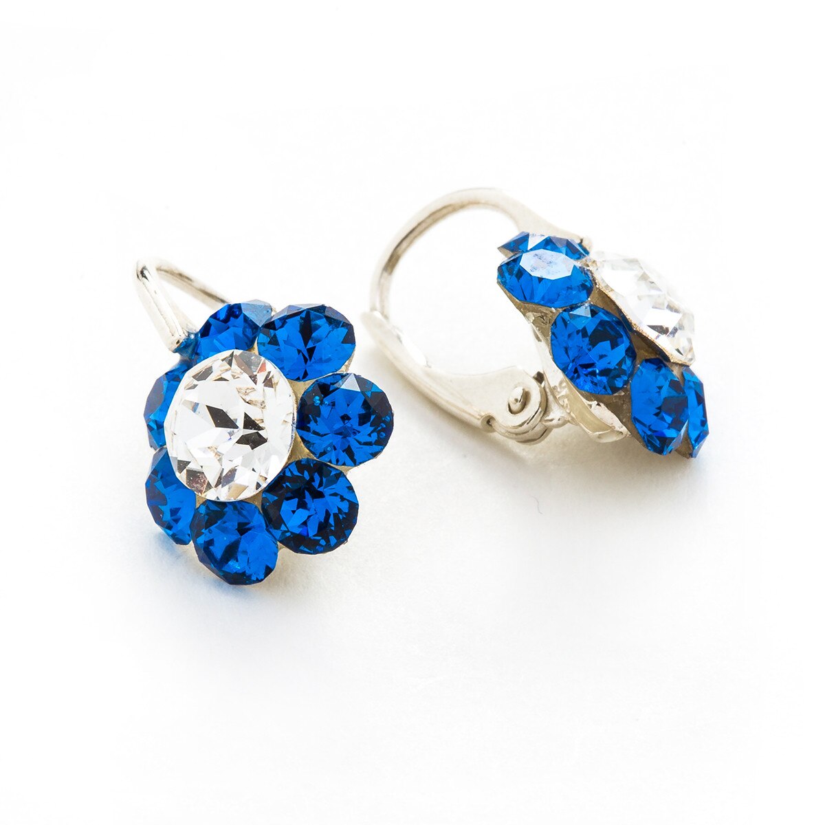 Cercei Argint DaviCrystals cu cristale floare m cu leverback mic capri blue