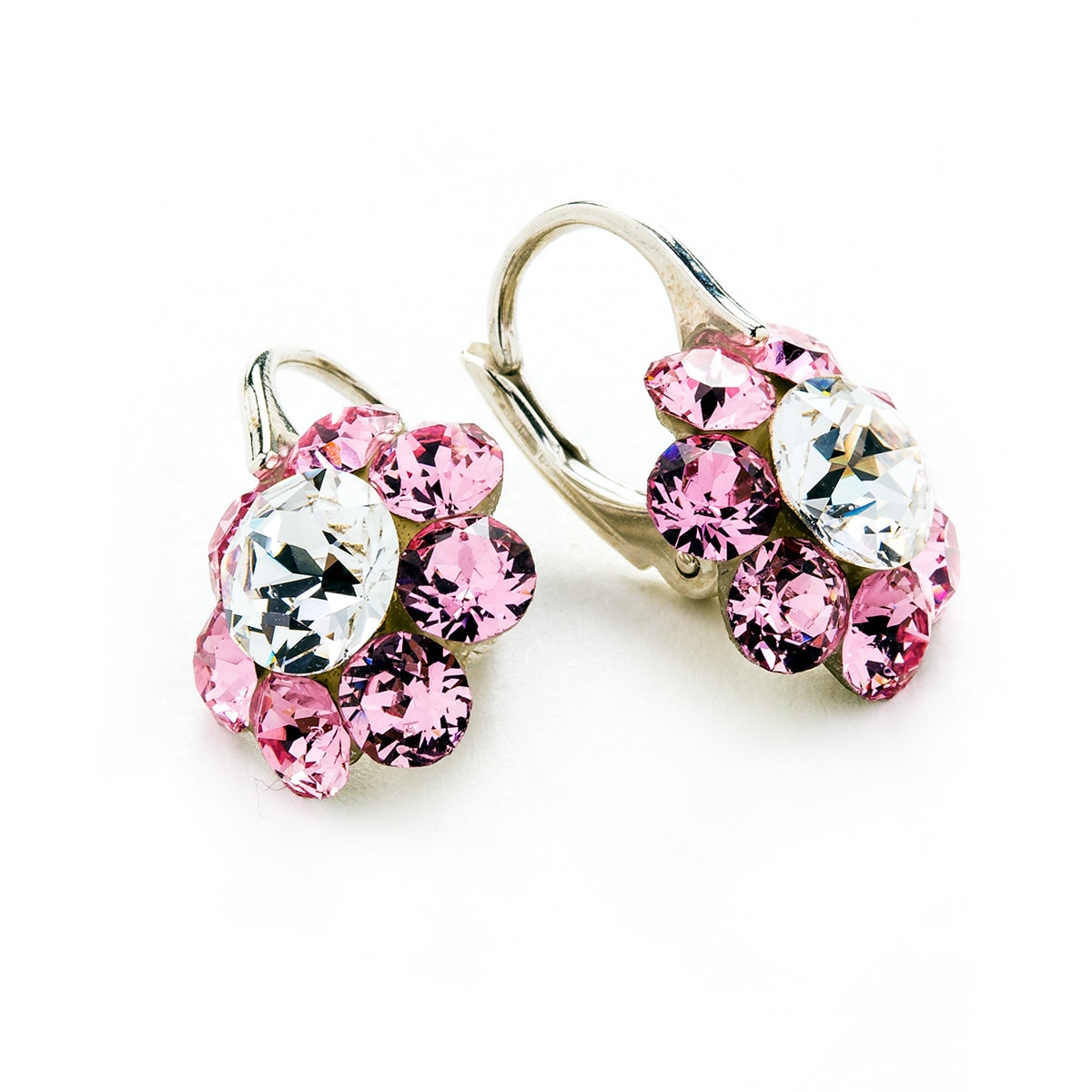 Cercei Argint DaviCrystals cu cristale floare m cu leverback mic light rose