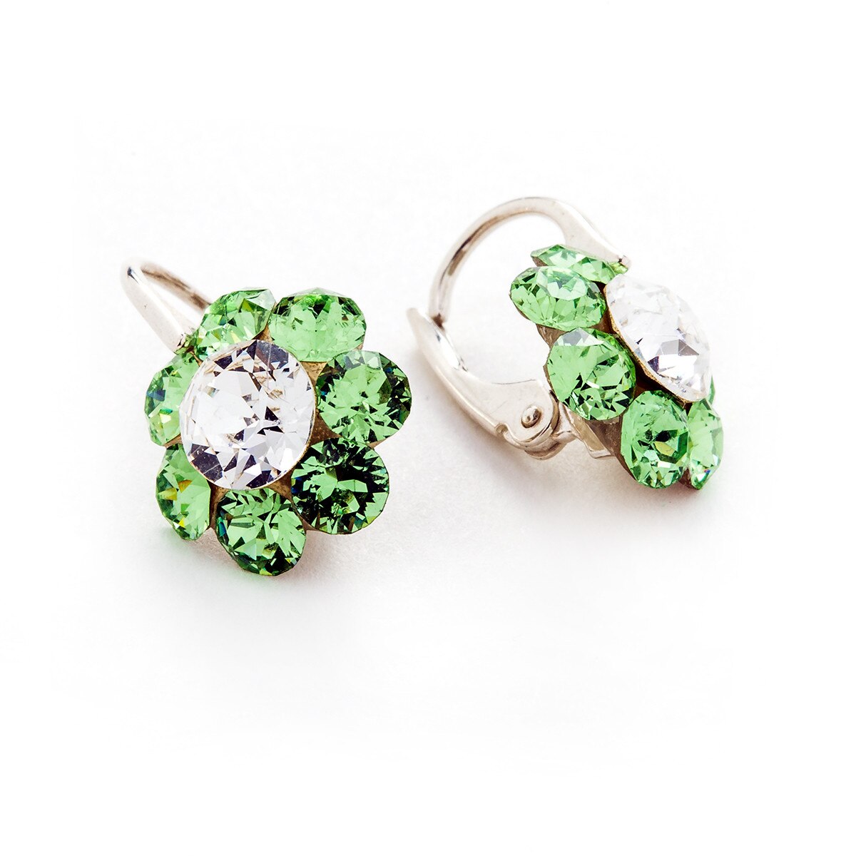 Cercei Argint DaviCrystals cu cristale floare m cu leverback mic peridot