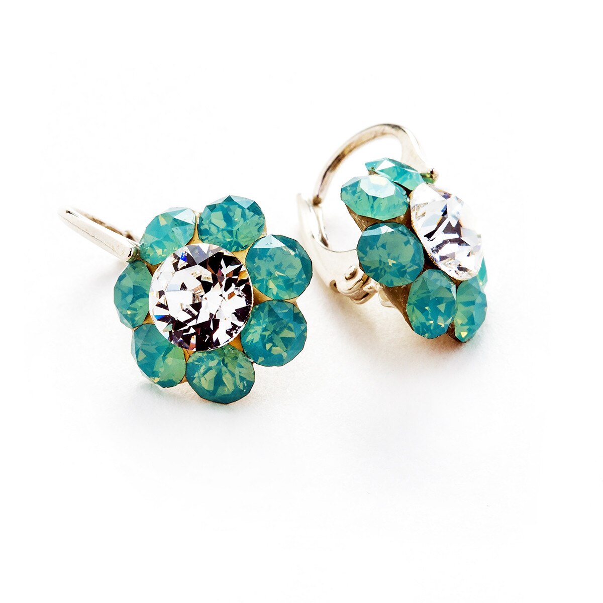 Cercei Argint DaviCrystals cu cristale floare m cu leverback mic pacific opal