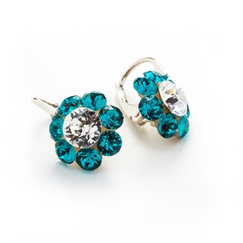 Cercei Argint DaviCrystals cu cristale floare m cu leverback mic blue zircon Cercei Argint DaviCrystals cu cristale floare m cu leverback mic blue zircon