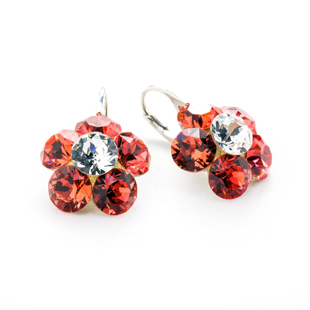 Cercei Argint DaviCrystals cu cristale floare l cu leverback mic padparadscha