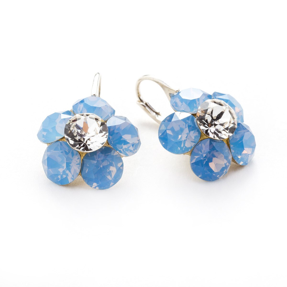 Cercei Argint DaviCrystals cu cristale floare l cu leverback mic air blue opal