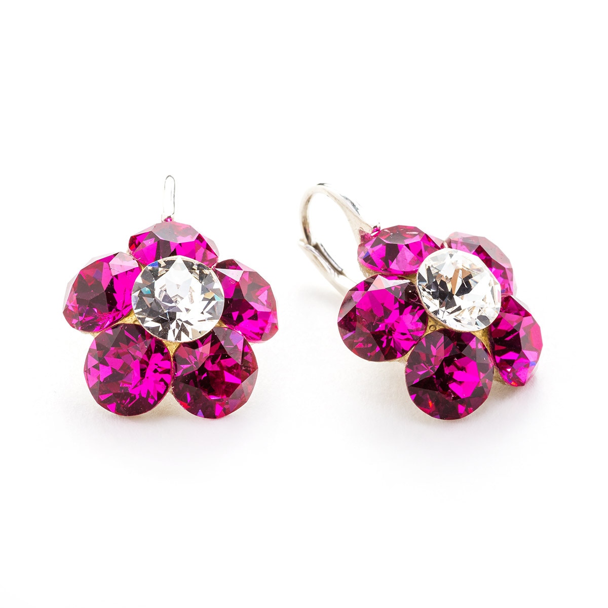 Cercei Argint DaviCrystals cu cristale floare l cu leverback mic fuchsia