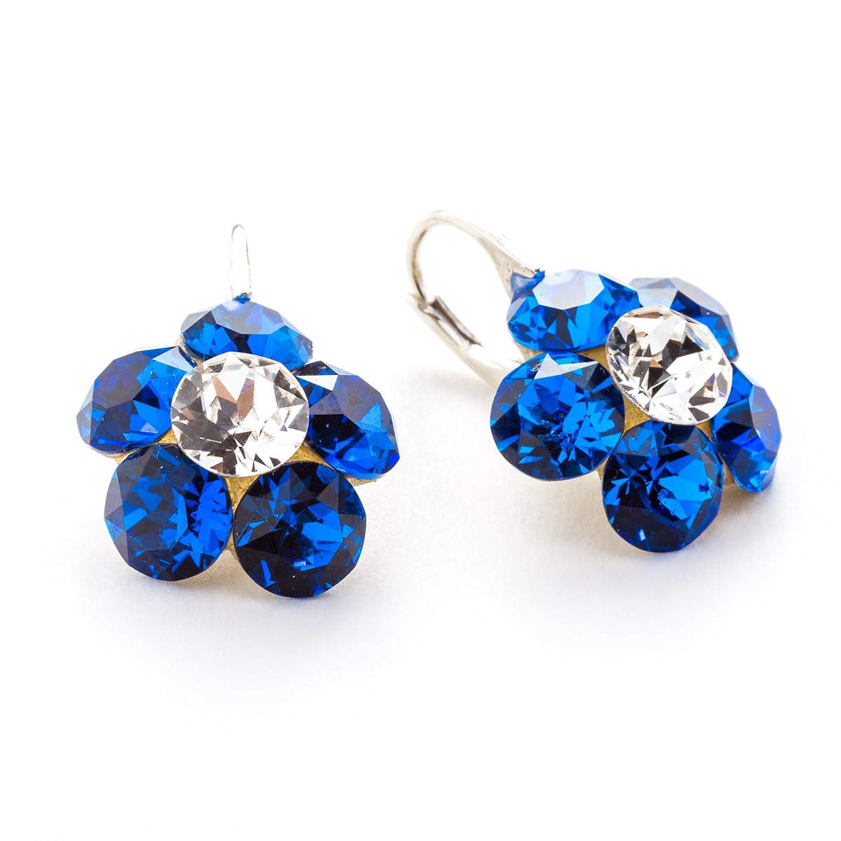 Cercei Argint DaviCrystals cu cristale floare l cu leverback mic capri blue