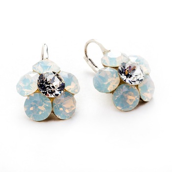 Cercei Argint DaviCrystals cu cristale floare l cu leverback mic white opal Cercei Argint DaviCrystals cu cristale floare l cu leverback mic white opal