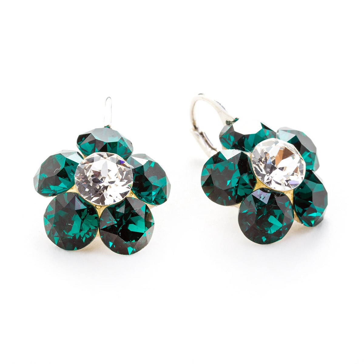 Cercei Argint DaviCrystals cu cristale floare l cu leverback mic emerald