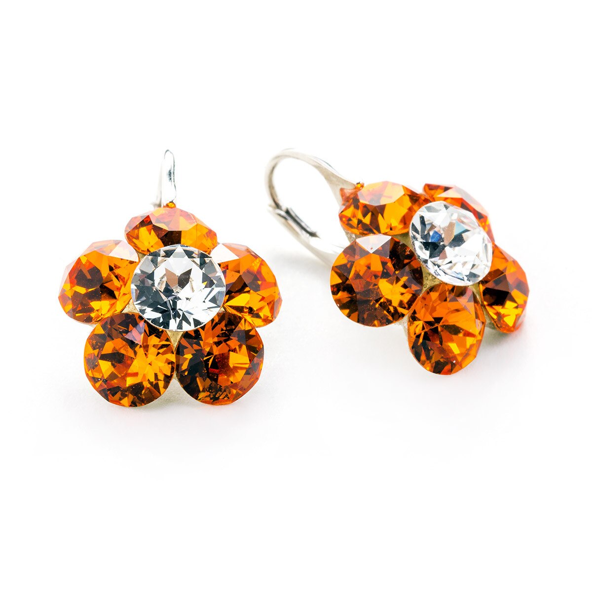 Cercei Argint DaviCrystals cu cristale floare l cu leverback mic tangerine
