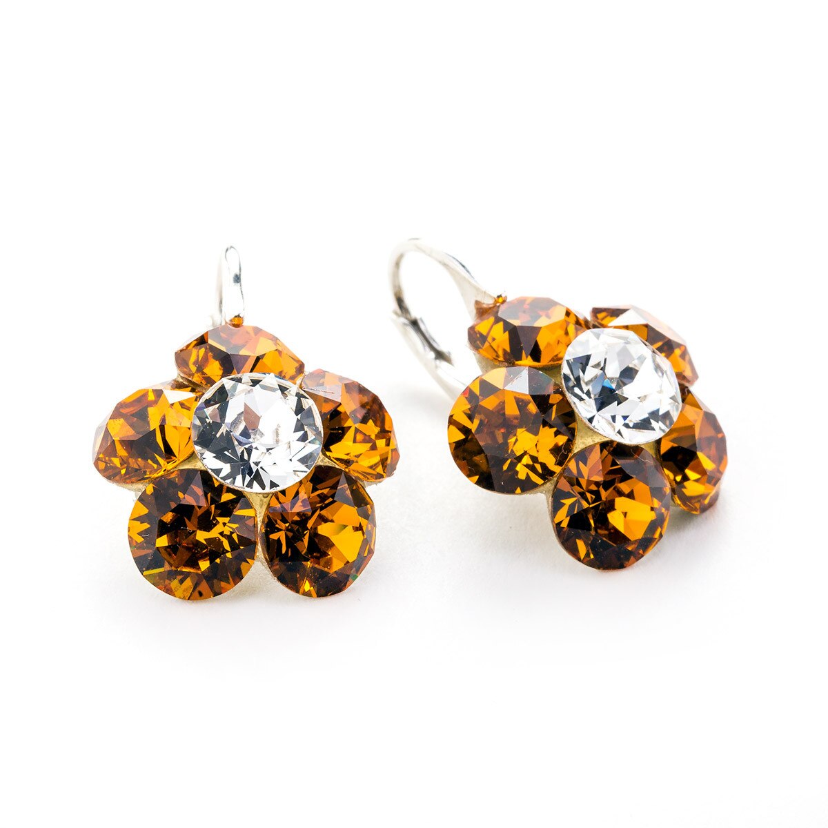 Cercei Argint DaviCrystals cu cristale floare l cu leverback mic topaz
