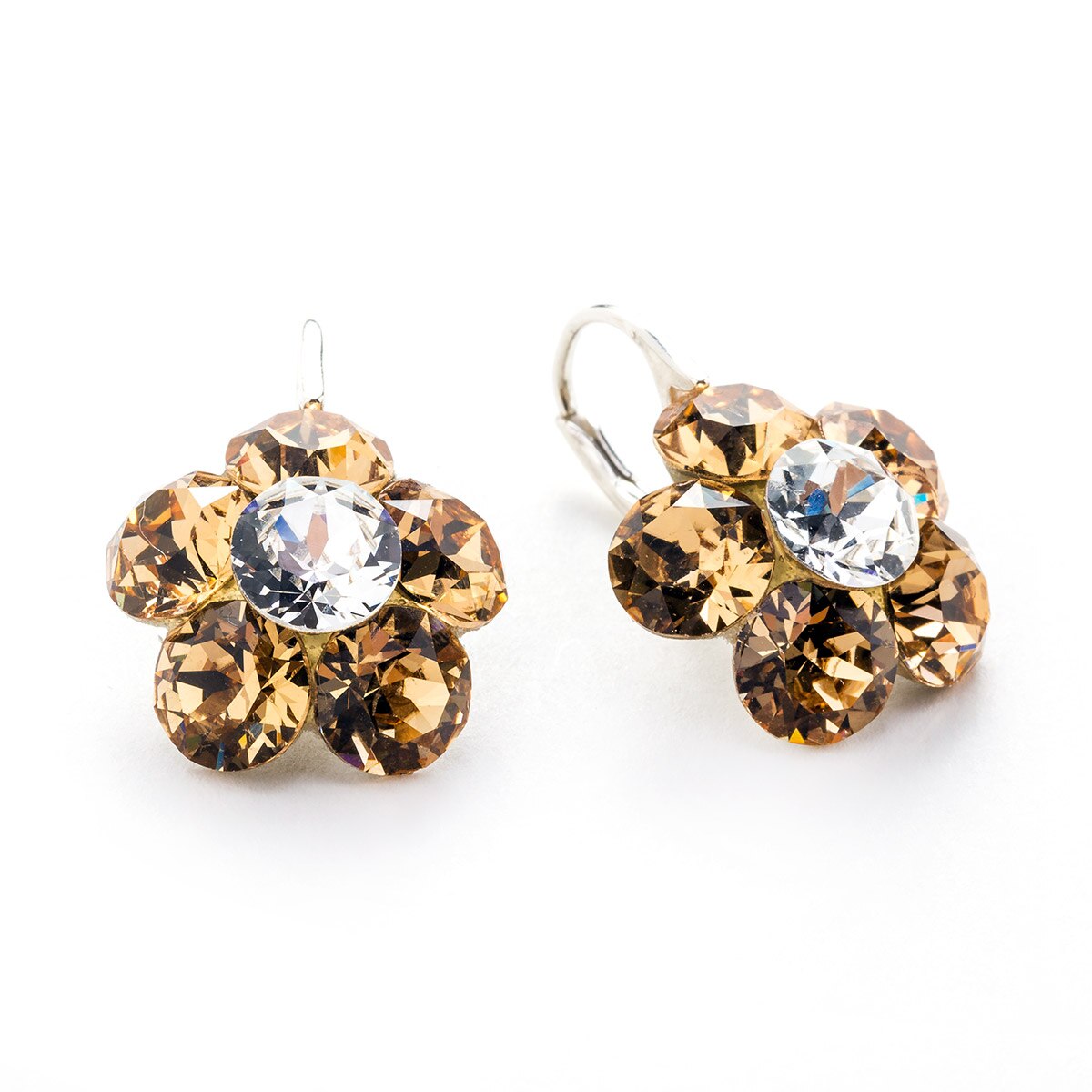 Cercei Argint DaviCrystals cu cristale floare l cu leverback mic light topaz