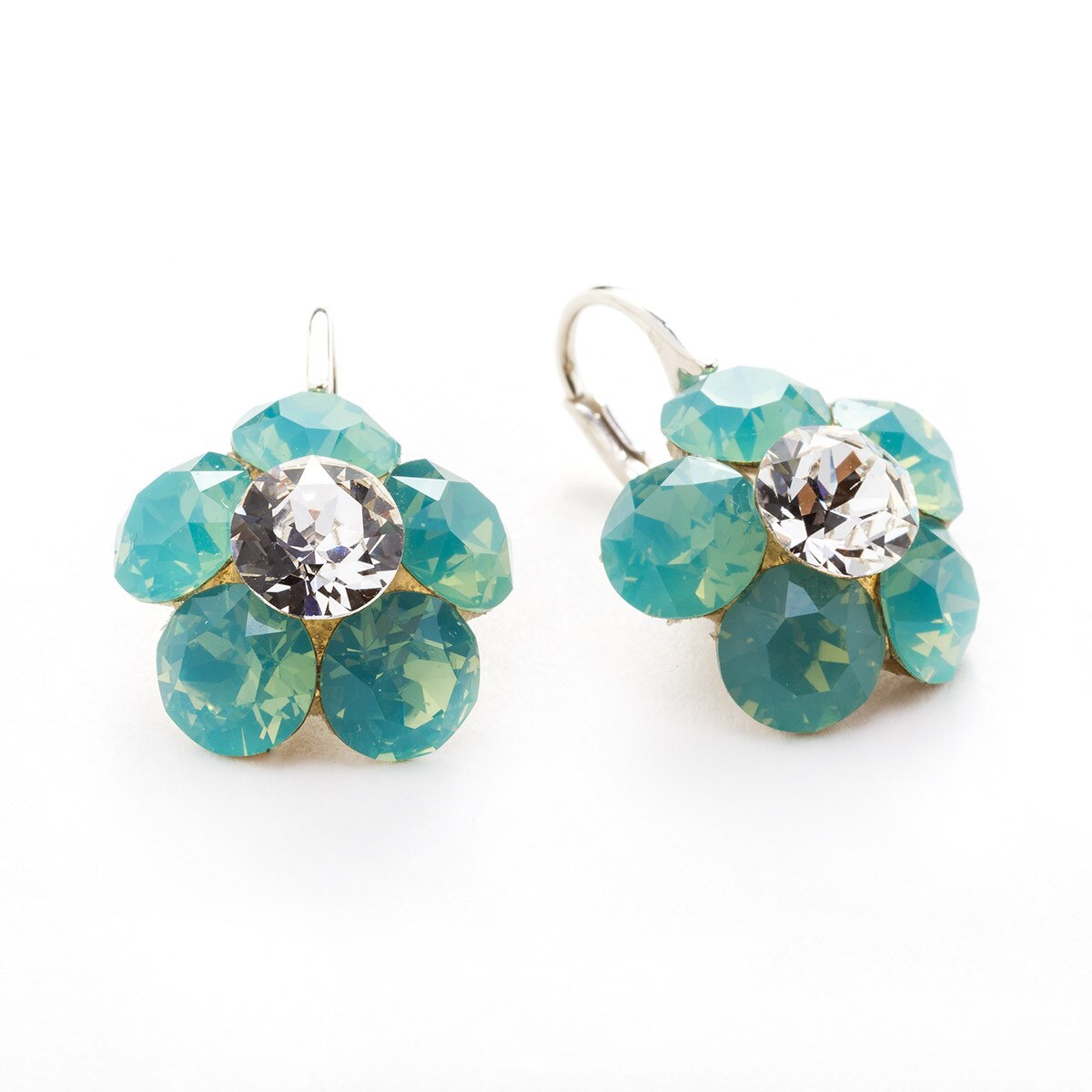 Cercei Argint DaviCrystals cu cristale floare l cu leverback mic pacific opal