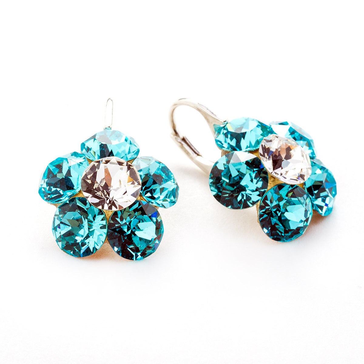 Cercei Argint DaviCrystals cu cristale floare l cu leverback mic light turquoise