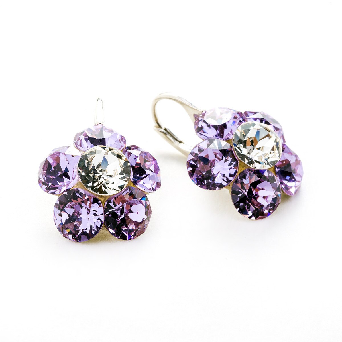 Cercei Argint DaviCrystals cu cristale floare l cu leverback mic violet