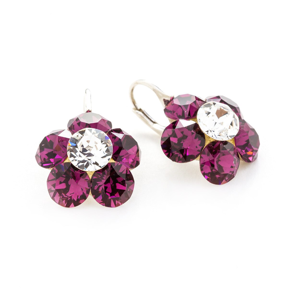 Cercei Argint DaviCrystals cu cristale floare l cu leverback mic amethyst