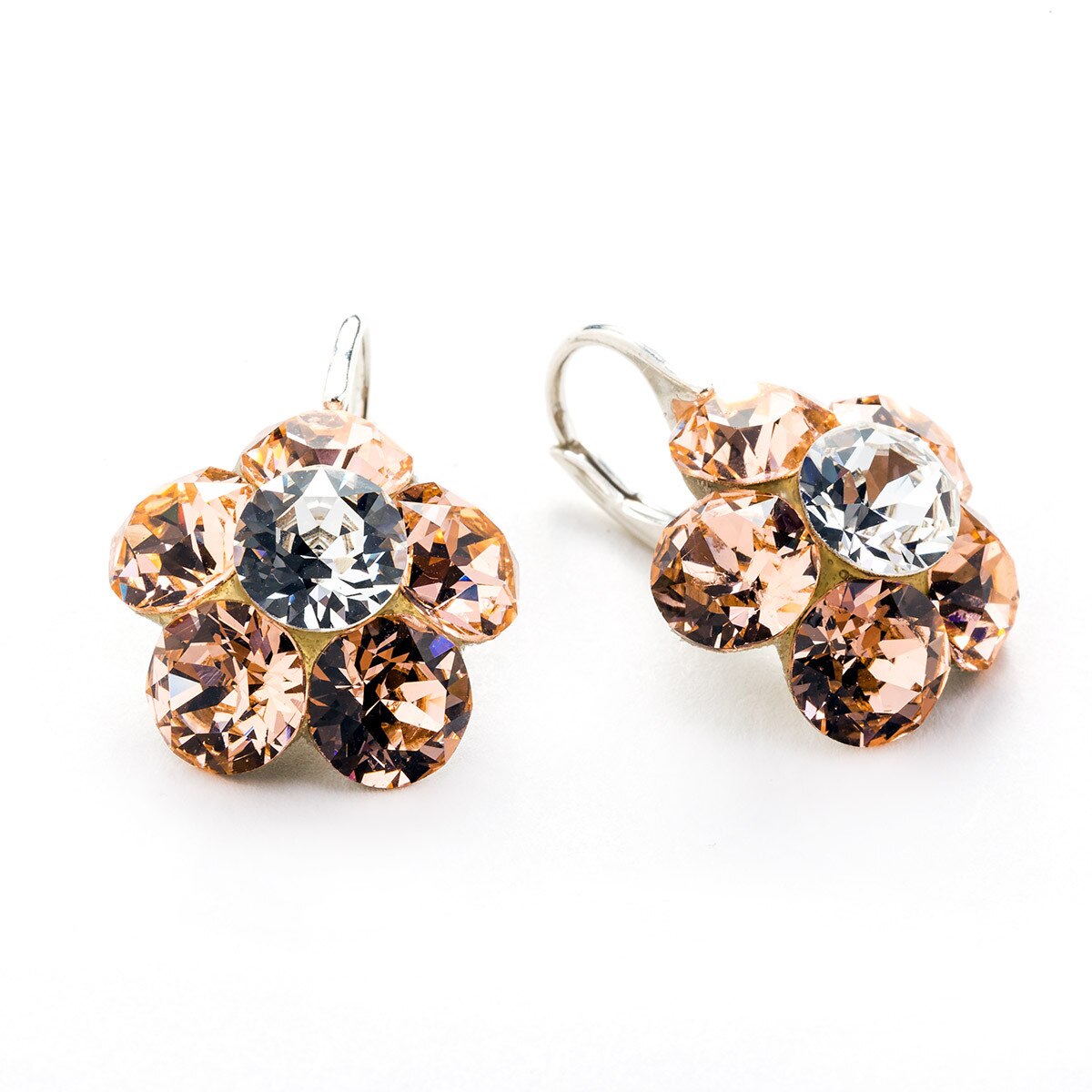 Cercei Argint DaviCrystals cu cristale floare l cu leverback mic light peach