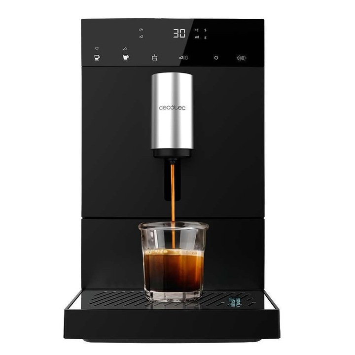 Aparat de cafea super automat Cecotec Cremmaet Compact, 19 bar, sistem termobloc, boabe proaspat macinate cu plug & play, rezervor de cafea boabe de 150 g cu rasnita, rezervor de apa 1, 1 L