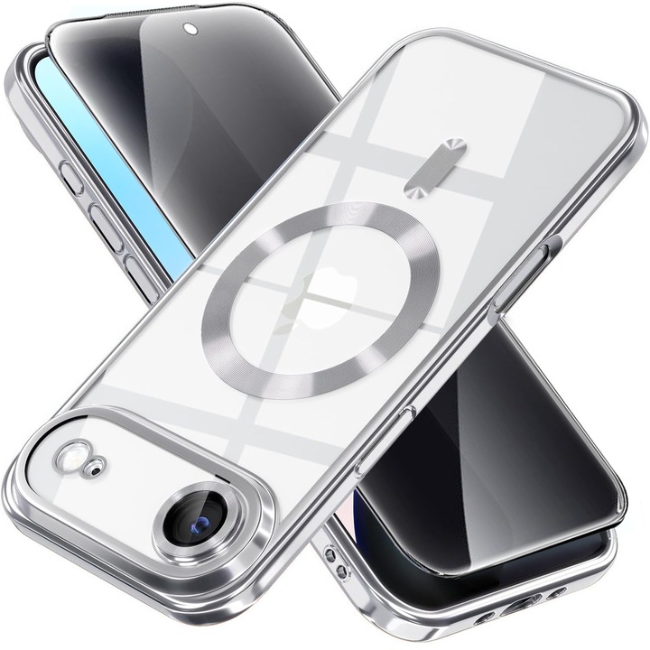 Pachet Husa plus Folie Privacy pentru iPhone 17 Air DaDen MagSafe Luxury, Antisoc, Protectie Camera, Margini Metalizate, Transparenta cu Margini Argintii