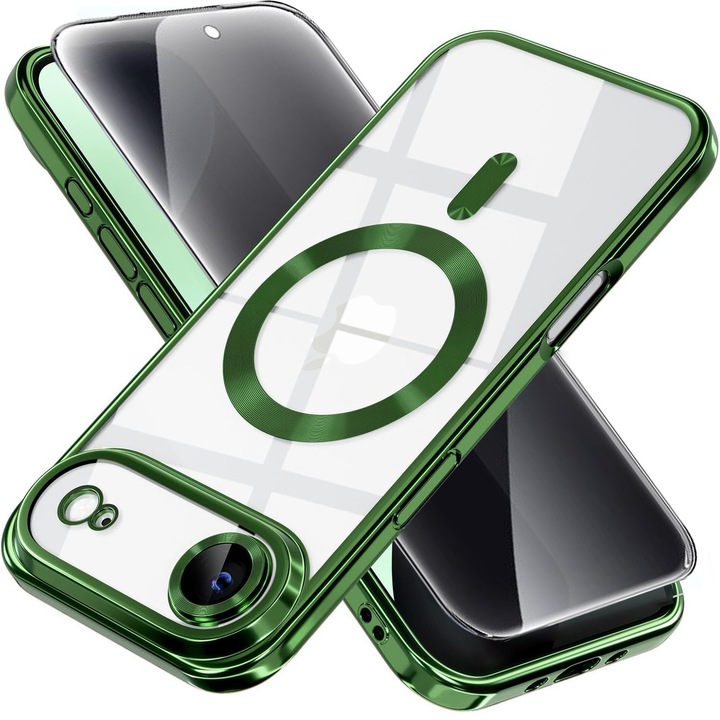 Husa plus Folie Privacy Pachet iPhone 17 Air DaDen MagSafe Luxury, Antisoc, Camera Protectie, Margini Metalizate, Transparenta cu Margini Verzi