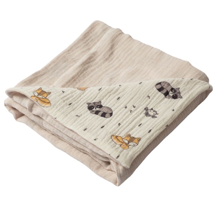 Одеяло от муселин, двулицево, лятно, 100x100 см, Kidizi Cuddly Buddies, 100% памук