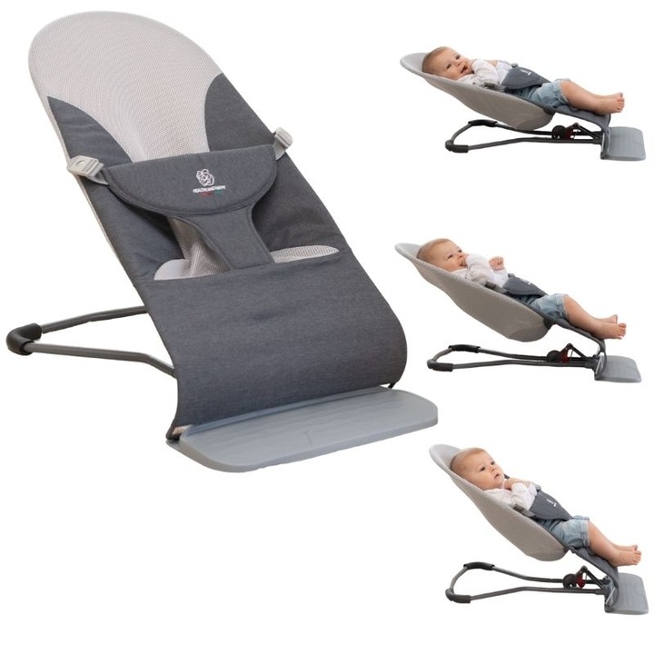 Balansoar bebelusi ergonomic cu 3 pozitii de inclinare a spatarului Kidizi Rumi gri, recomandat de la nastere