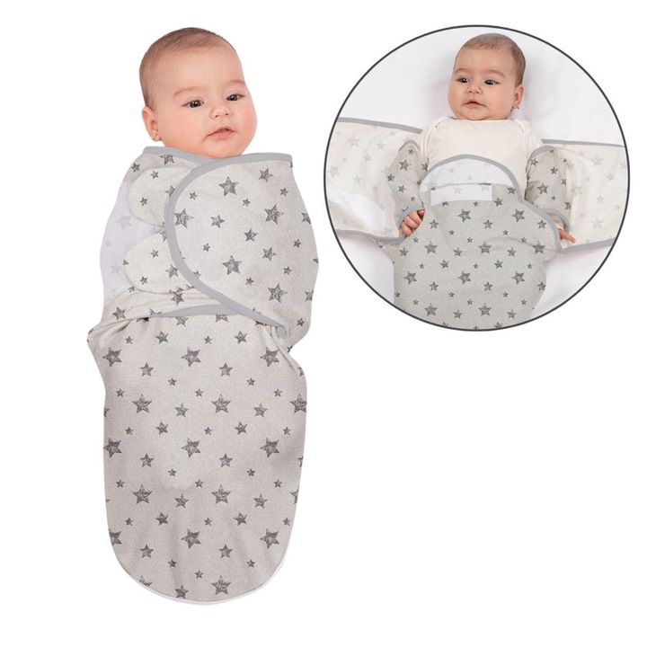 Sistem de infasat reglabil din bumbac cu maneci 0-3 luni Kidizi Upgraded Galaxy Grey, 0.5 tog