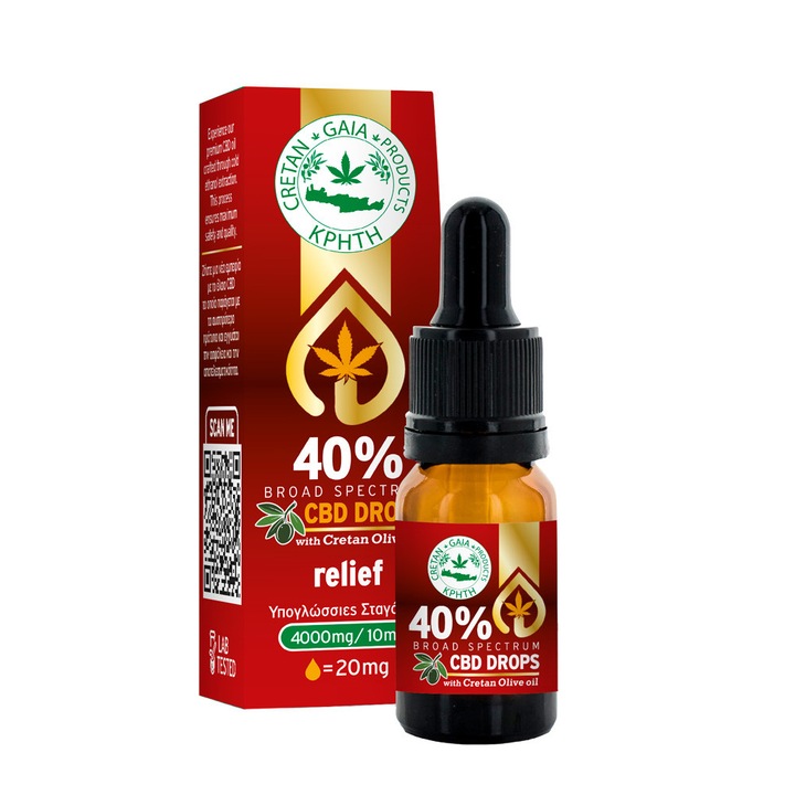 Ulei CBD CRETAN GAIA 40%, 10ml, picaturi, in ulei de masline grecesc