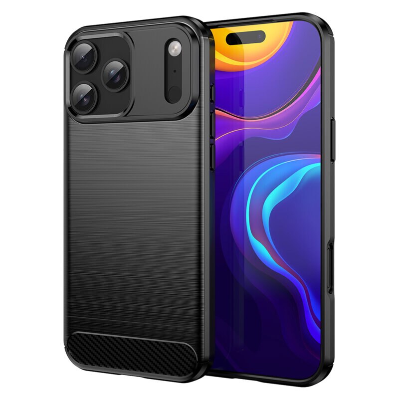 Husa protectie Mat-Tech compatibila cu iPhone 17 Pro Max, Textura Carbon, Finisaj Mat, Anti-Shock, Rezistenta la impact, Negru