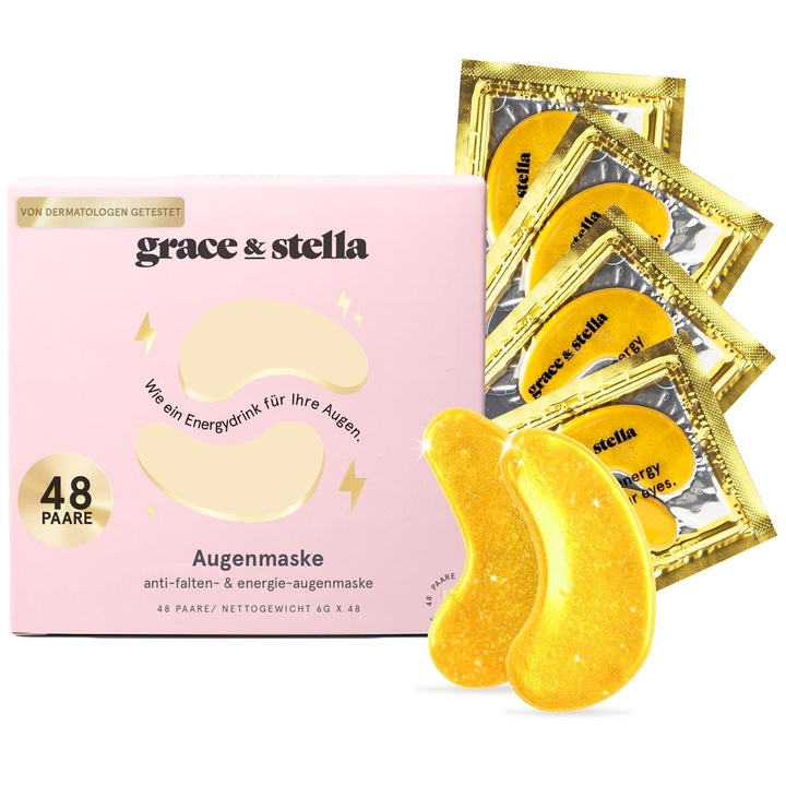 Comprese oculare Grace & Stella, set 48 perechi, aurii, pentru cearcăne și pungile de sub ochi