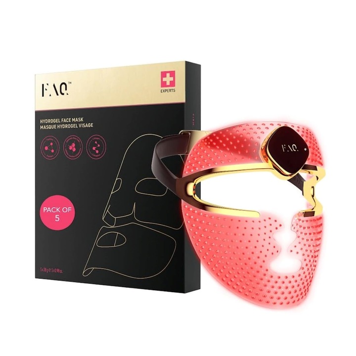 Set 5 piese, masca faciala cu LED 8 culori, masca cu colagen Glass Skin, FAQ