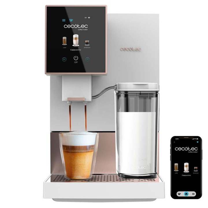 Espresor automat CECOTEC Cremmaet Compactccino, 19 Bar, alb roz, 1450W, rezervor apă 1.8l