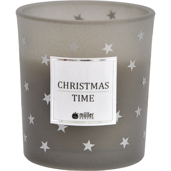 Lumanare in pahar, Mueller kerzen, 80x70mm, fara parfum, gri