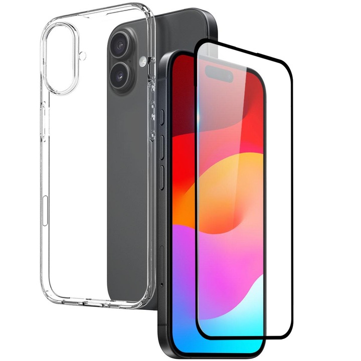 Husa plus Folie Full cover csomag iPhone 17 DaDen, prémium átlátszó szilikon, ultravékony, rugalmas, átlátszó
