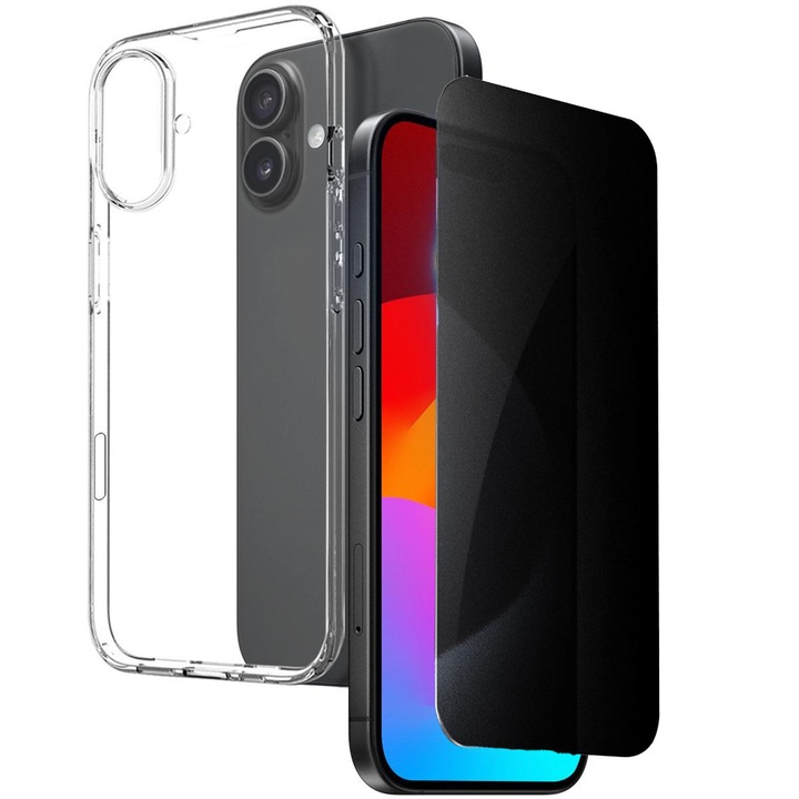 iPhone 17 DaDen Prémium átlátszó szilikon, ultravékony, rugalmas, átlátszó tok és adatvédelmi fólia csomag