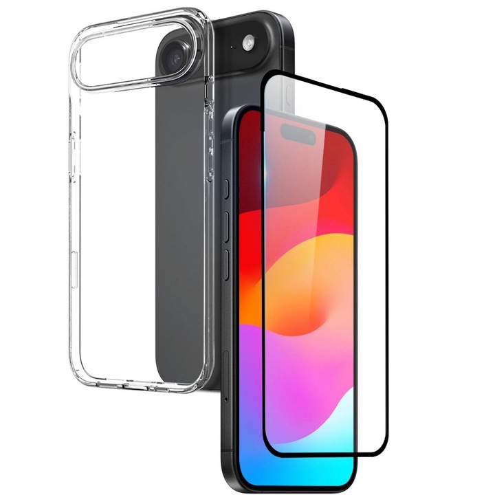 Husa csomag plusz teljes képernyős fólia iPhone 17 Air DaDen-hez, prémium átlátszó szilikon, ultra vékony, rugalmas, átlátszó