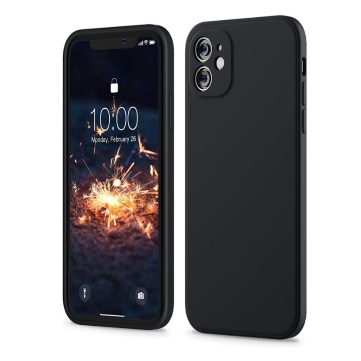 Husa telefon compatibila cu iPhone 11, Anti-Soc, Protectie camera, Microfibra interior ( catifea ), Margini Ridicate pentru Protectia Ecranului, Negru