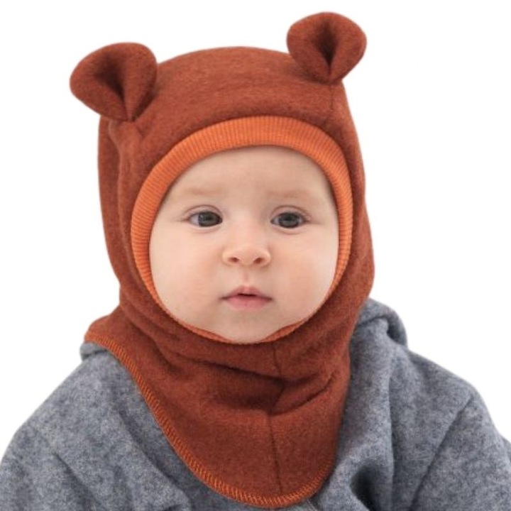 Cagula copii din lana fleece dublata cu bumbac, Caramiziu