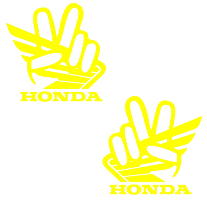 Set 2 stickere decorative, rezistente, auto sau moto, logo Honda cu semnul pacii, stanga si dreapta, 15x15cm, galben