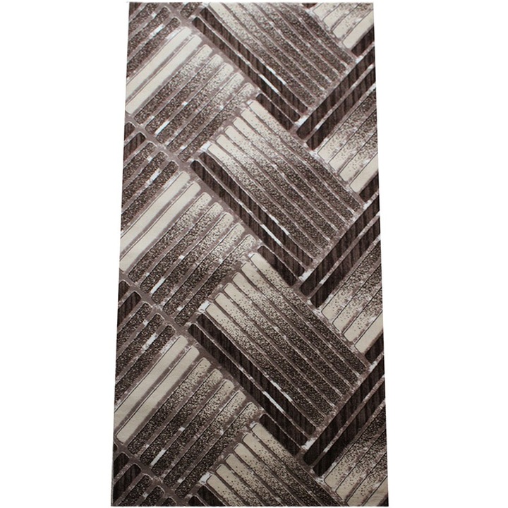 Traversa Antiderapanta Dark Coffe, Maro cu Bej, Geometric, Poliester, 200 x 310 cm