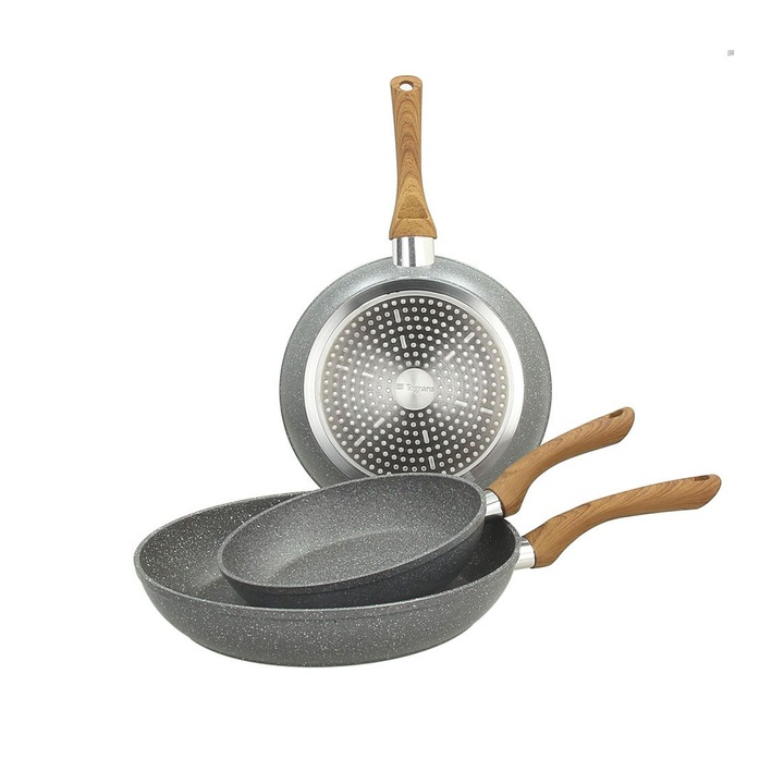 Set 3 tigai aluminiu Tognana Stone&Wood, 20/24/28cm, antiaderente, gri