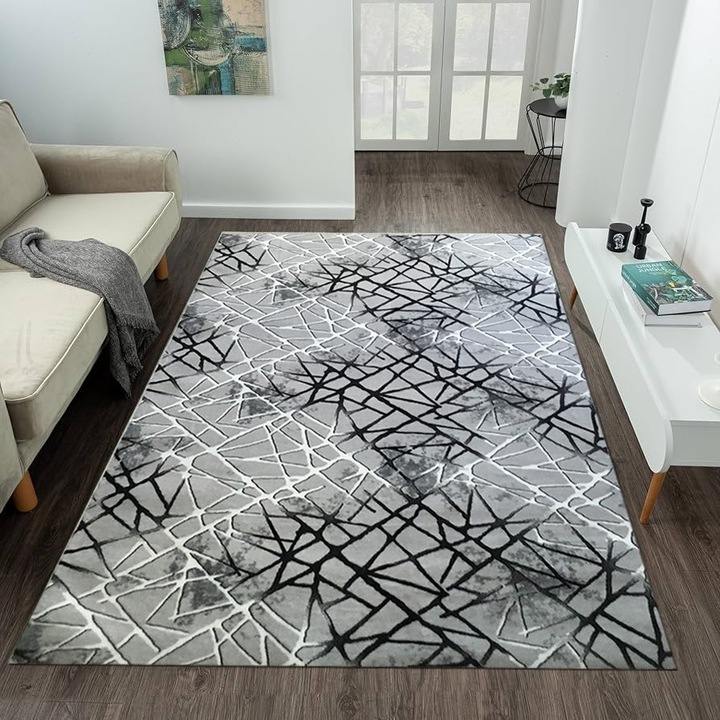 Traversa Antiderapanta Selin, Gri cu Negru, Poliester, 200 x 250 cm