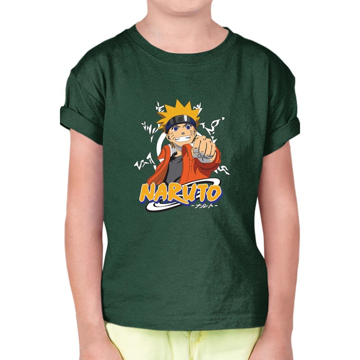 Tricou pentru copii Japan Anime Manga Naruto Shippuden OPT Naruto Uzumaki 02, Verde englez