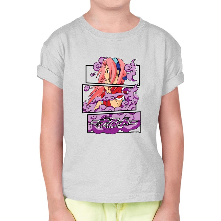 Детска Тениска с Къс Ръкав Japan Anime Manga Naruto Shippuden OPT Sakura Haruno 01, Светлосив меланж