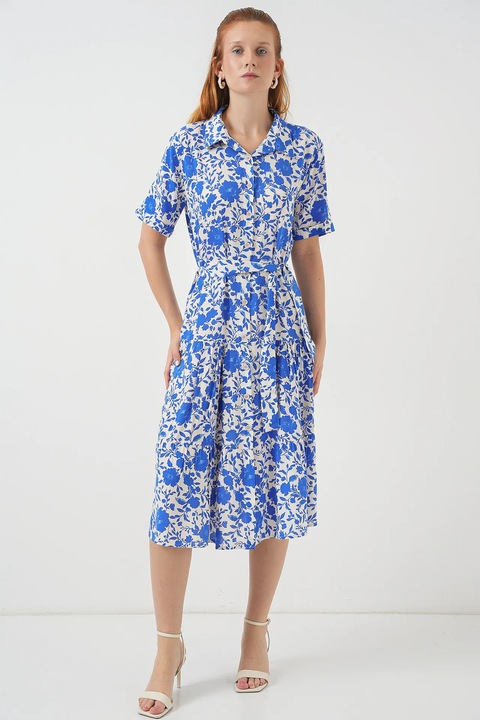 Rochie midi, HiCCUP, croiala in A, guler camasa, albastru, textil, XL INTL