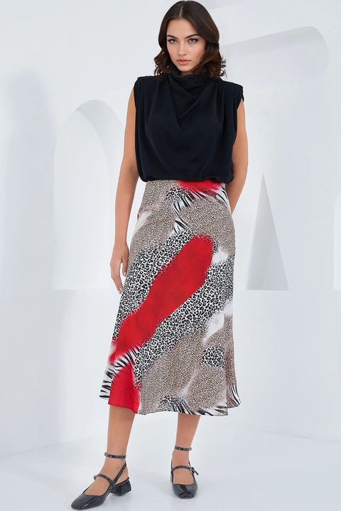 Fusta midi HiCCUP, croiala in forma de A, rosie, Rosu