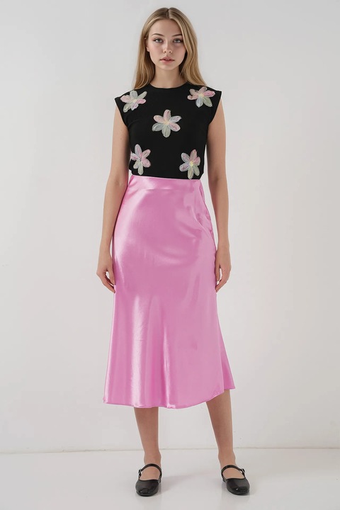 Fusta midi HiCCUP, croiala in forma de A, roz orhidee, elastica