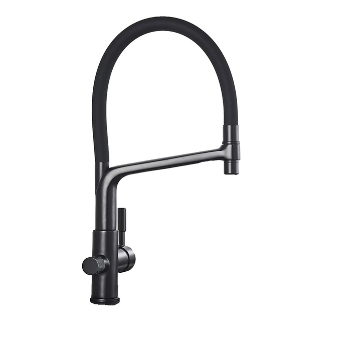 Sanitáris csaptelep, dupla, kihúzható szórófejjel, matt fekete, munkalapra szerelhető