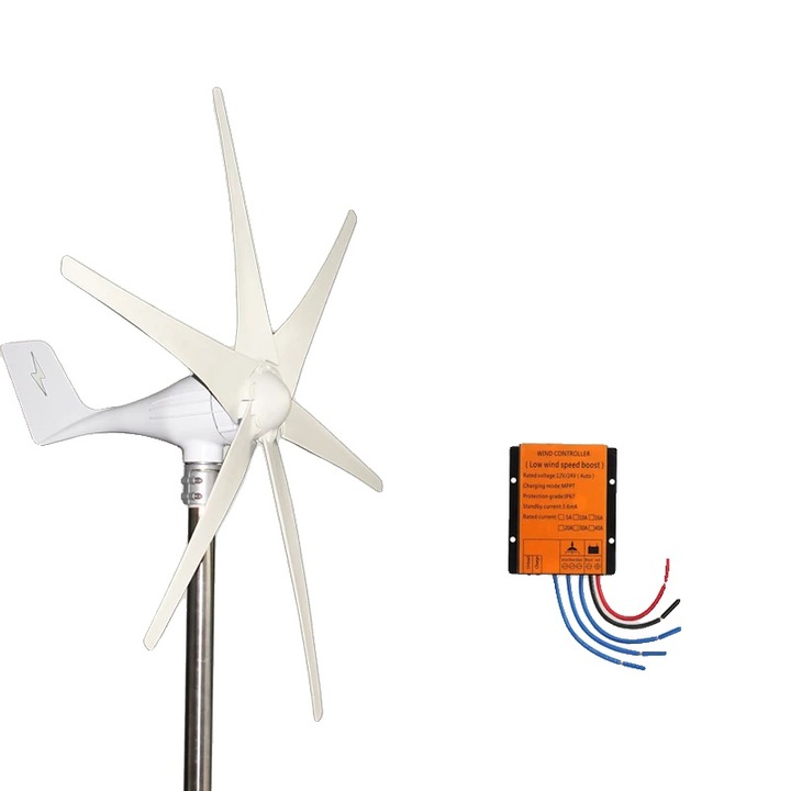 Generator eolian 2000W, cu MPPT mic, 24V, din aliaj de aluminiu, design aerodinamic